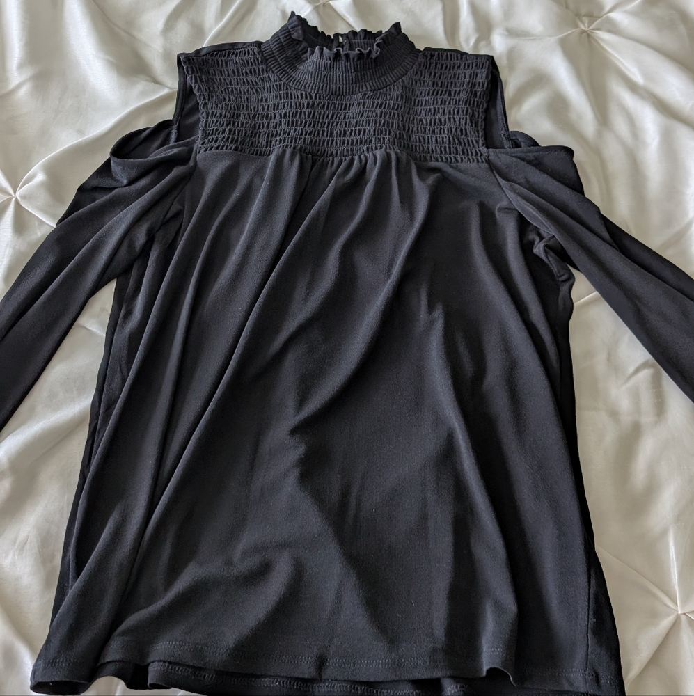 Adrianna Papell Black Smocked Detail Top
